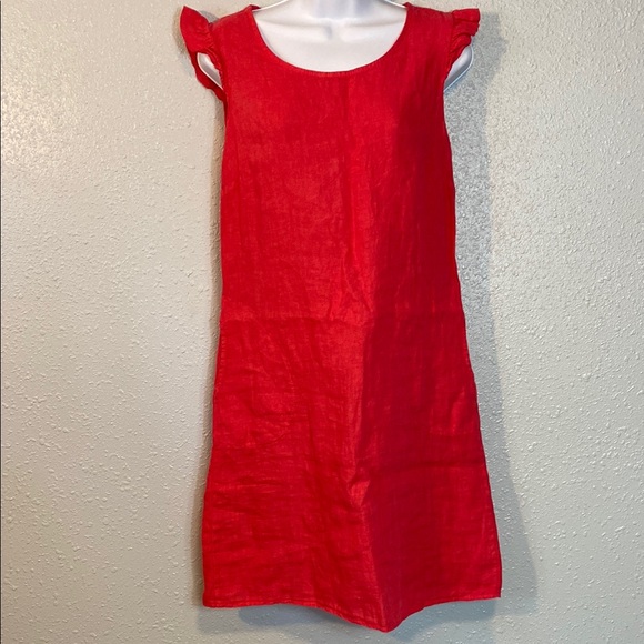 lina tomei Dresses & Skirts - Lina Tomei Nantucket Red Linen Sleeveless Sheath Mini Dress with Crew Neck